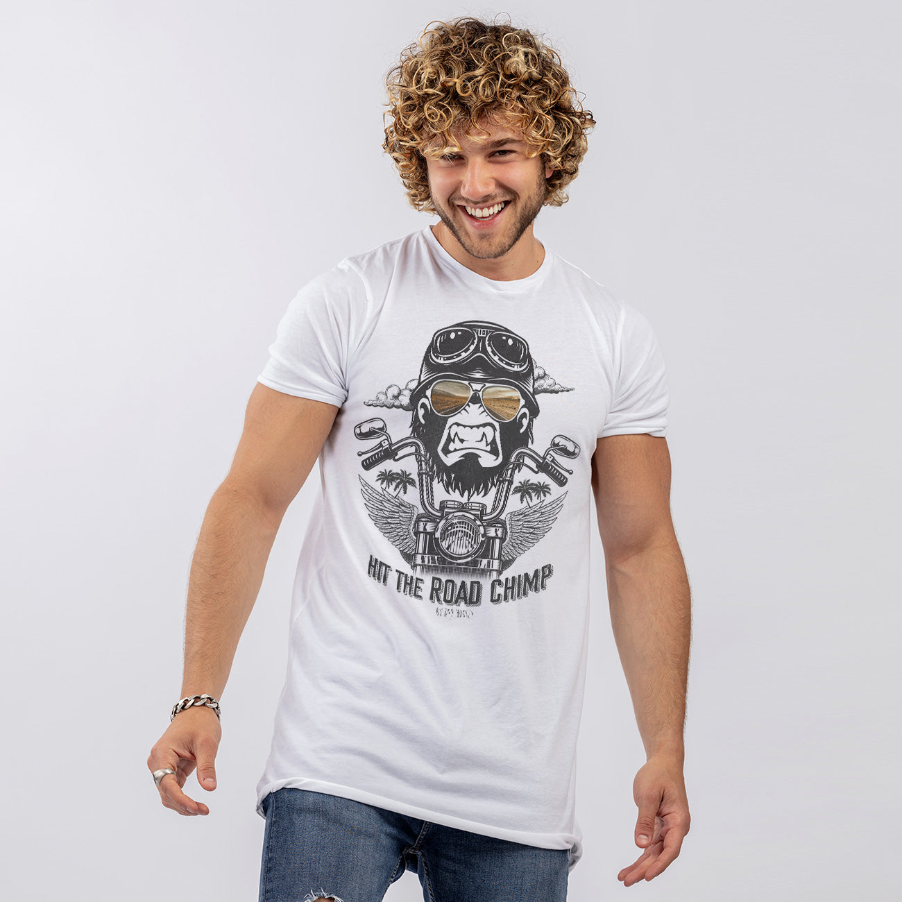 Road Chimp White Tshirt | Available only in S, M, XL