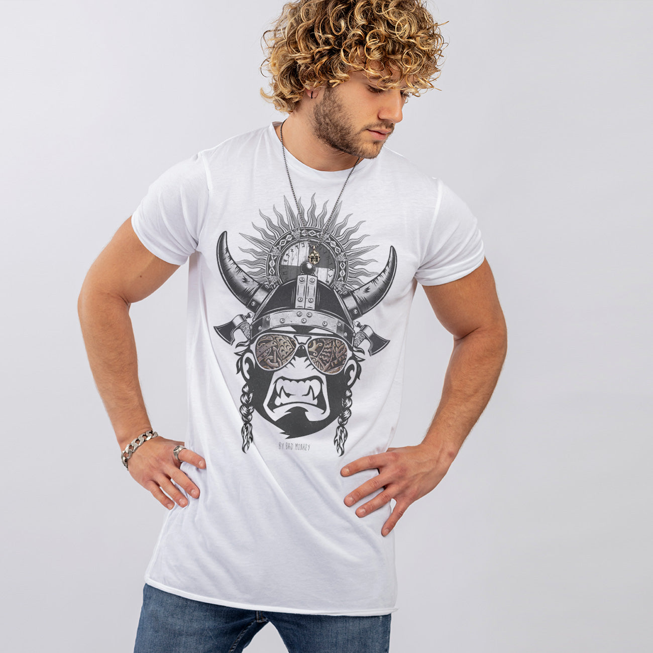 Viking Monkey White Tshirt | Available only in S, L, XL